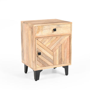 English Elm Christopher Knight Home® - Solid Solid Wood Vintage Nightstand with Hand-Carved Mango Wood, 1-Drawer Bedside Table from India N758P194731X