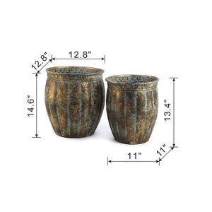 English Elm Set of 2 Distressed Iron Planters with Golden Patina for Indoor Outdoor Decor W2078P498286