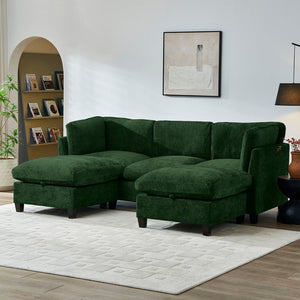 English Elm 96.5" L-shaped Chenille Sectional with Storage Ottoman Eucalyptus Frame Living Room Green W1097S00287