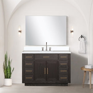 English Elm Brown Oak Single Bath Vanity Set With White Quartz Top, Chrome Faucet & 46" Frameless Mirror B2731S01959