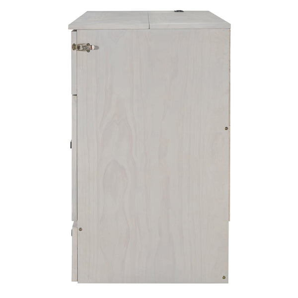English Elm Queen Murphy Wall Bed with Usb Ports Storage Drawers and Cabinet Style Panel Front White N708S00006AAK