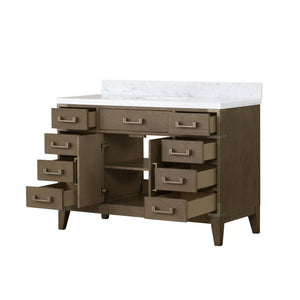 English Elm Grey Oak Single Bath Vanity 48" W x 22" D with Carrara Marble Top, Solid Wood, Soft-Close Drawers, Storage B2731P259814