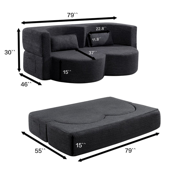 English Elm Folding Floor Futon Sofa Sleeper in Plush Teddy Velvet for Studio or Guest Rooms Black W3739P368635