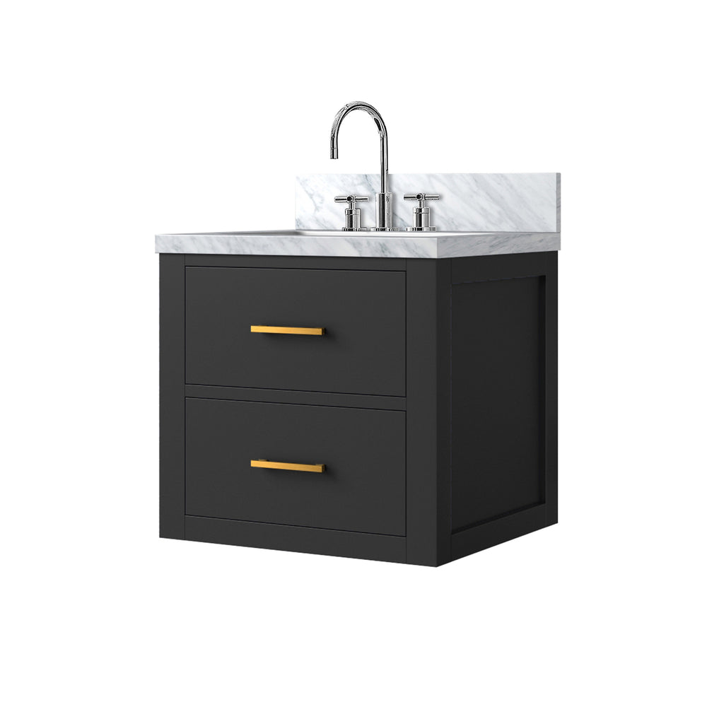 English Elm Black Compact Single Sink Vanity Set With Acrylic Top, Chrome Faucet & Soft-Close Cabinet Features B2731P257889