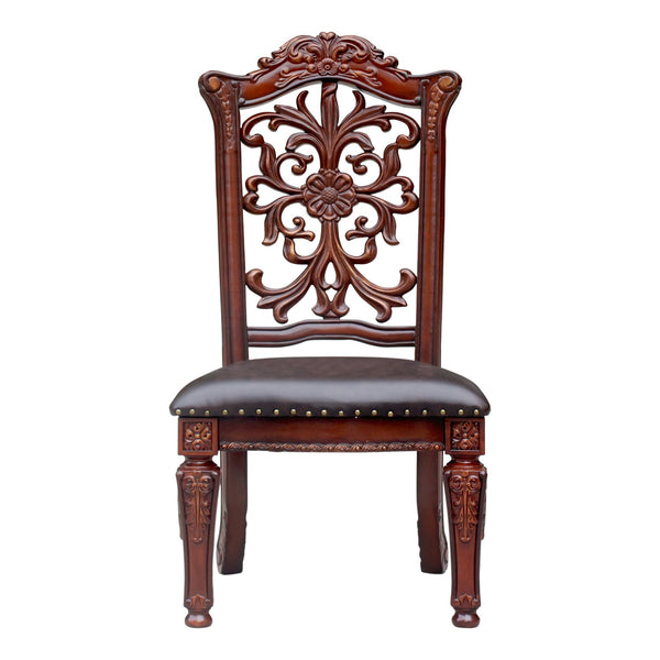 English Elm Brown Side Chairs Set Of 2 - Elegant Nailhead Trim, Floral Design, Comfortable Pu Seats For Dining B062P209284