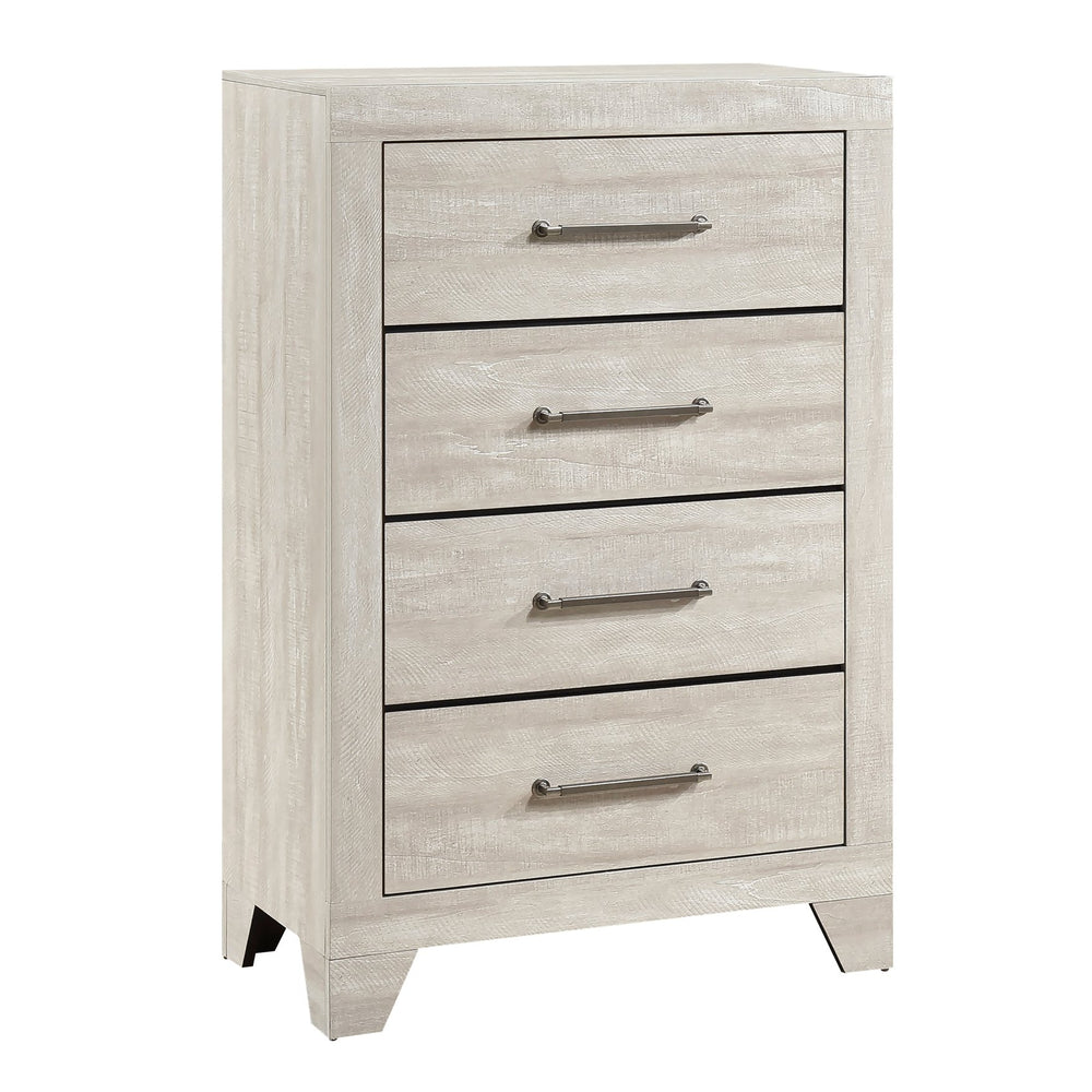 English Elm Contemporary Dusty Gray Oak 4-Drawer Chest with Dovetail Drawers, Metal Glides & Silver Pulls B011P323478