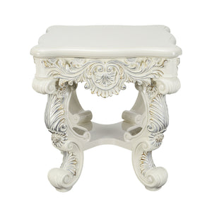 English Elm Adara Antique White Finish End Table with Floral Sculpture Legs, 45mm Top, Square Accent Table B2726P278585