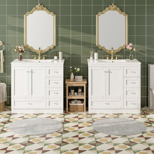 English Elm 72 Shaker Bathroom Vanity 72" Double-Sink Freestanding with Ceramic Basin, Soft-Close Drawers & Doors White N729P000010K