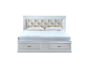 English Elm Lorana King Platform Bed with Led Lighting Tufted Faux Leather Glam Storage Frame White B078S00697