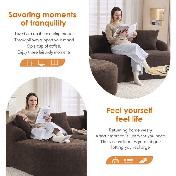 English Elm Compression Compression Sponge Sofa Curved Modular Sectional with 30D High-Density Chenille Sleeper for Cozy Apartment Living Room Comfort and Safe Rounded Design Brown W2231S00029