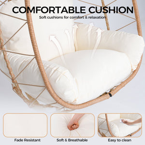 English Elm Hanging Egg Swing Chair Pe Wicker Foldable Frame with Cushion for Patio or Bedroom T5880P497565