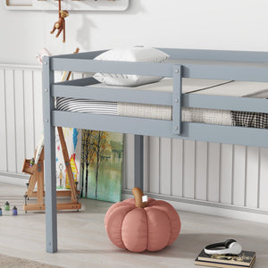 English Elm Solid Twin Loft Bed with Ladder and Reinforced Slats for Storage-Friendly, Space-Saving Bedrooms Grey W504P190928