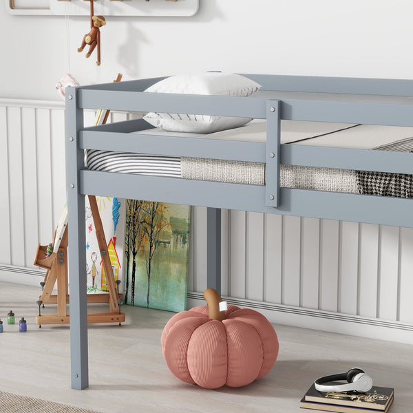 English Elm Solid Twin Loft Bed with Ladder and Reinforced Slats for Storage-Friendly, Space-Saving Bedrooms Grey W504P190928