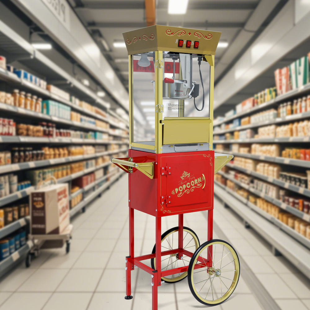 English Elm 12oz Vintage Fairground Popcorn Cart with Steel Kettle Heated Deck and Mobile Wheels W2841P272025