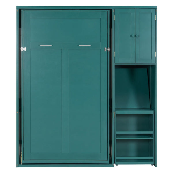 English Elm Twin Size Rotating Murphy Bed With Integrated Bookshelf, Extendable Desk & Stylish Storage Solutions N820S00066C-GIGA