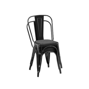 English Elm Set Of 2 High-Gloss Black Metal Dining Chairs - Stackable, Lightweight, Easy-Clean, Modern Industrial Design B347P383407-GIGA