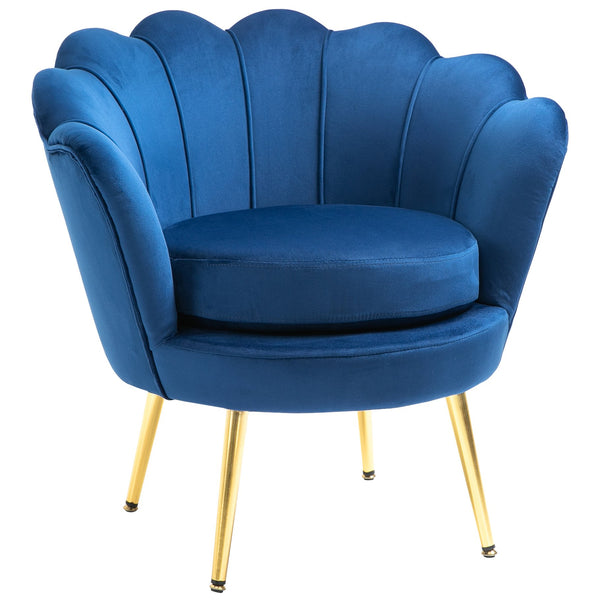 English Elm Velvet Barrel Accent Chair with Gold Legs Lotus Sculpted Back for Living Room T3971P387911