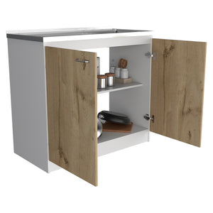 English Elm Oklahoma Practical Utility Sink Cabinet with Double Doors, Stainless Steel Top, Easy Assembly, Storage B128S00139