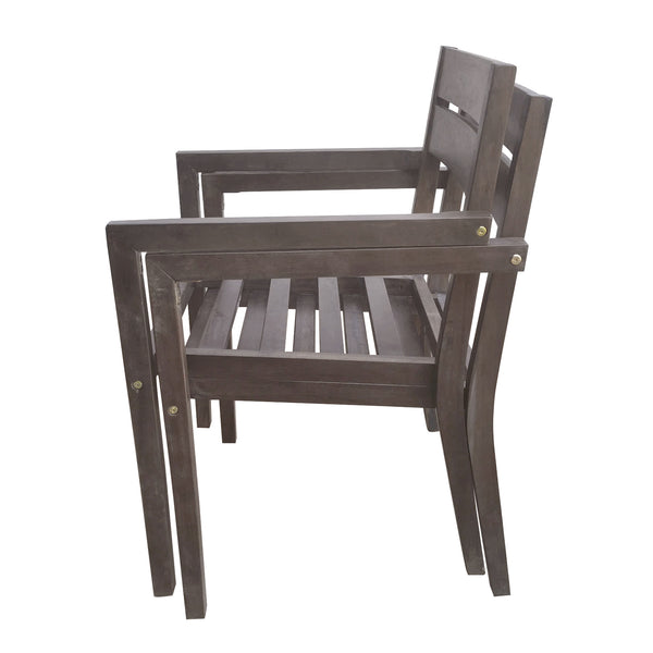 English Elm U_style Solid Acacia Wood Patio Dining Set Six Stackable Chairs Cushions Modern Outdoor Gray WY000459AAE