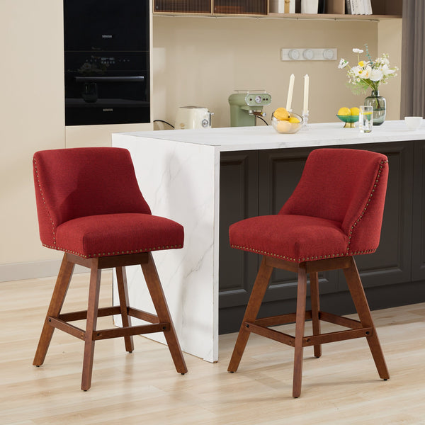 English Elm Counter Curved Back Swivel Barstool with Thick Cushioned Seat, 360° Rotation, Durable Rubberwood Frame, Supports 300 lbs WINE RED W1143P237898