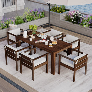 English Elm Trexm Acacia Wood Outdoor Dining Set Seats Six with Washable Cushions Umbrella Ready Beige,Mocha TM000022AAP
