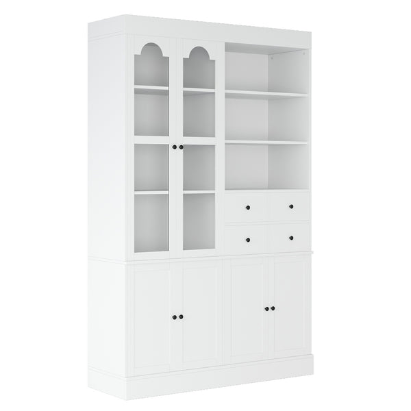 English Elm Topmax Shaker Buffet Hutch with Glass Doors Drawers and Pull-out Trays SP000092AAK