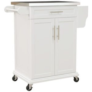 English Elm HOMCOM Kitchen Island Cart with Stainless Steel Top, Wine Rack, Drawer & Rolling Wheels for Easy Storage and Serving Cream White W2225P229694