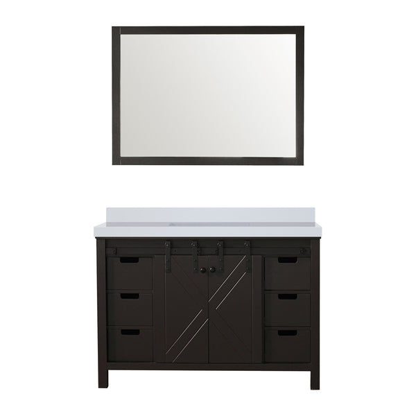 English Elm Brown 48" Bath Vanity with Cultured Marble Top, 6 Drawers, Soft-Close, Mirror Included, Durable B2731S00799