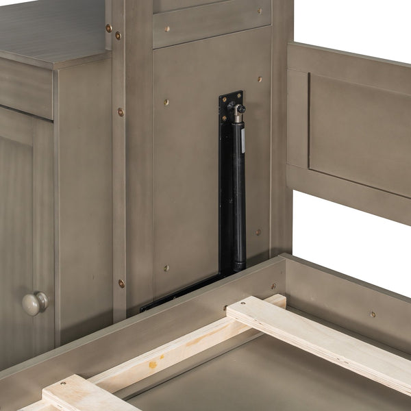English Elm Queen Murphy Bed with Integrated Desk Cabinet Storage Wall Unit for Home Office Gray LP000739AAE
