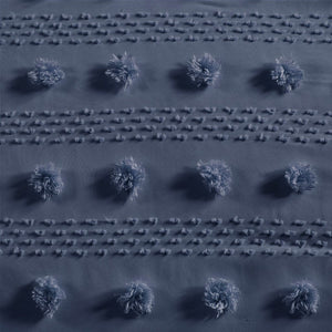 English Elm Twin/Twin Clip Jacquard Comforter Set with Pompom Texture, Hypoallergenic OEKO‑TEX, Antimicrobial Finish Navy 9.84 L x 18.9 W x 9.84 H B035P148301