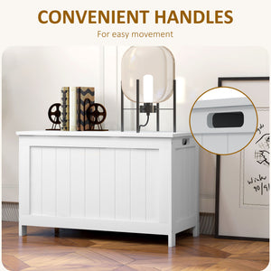 English Elm HOMCOM 29.9" Storage Chest Bench with Safety Hinges, 264lb Seat Capacity, White MDF Organizer W2225P173959