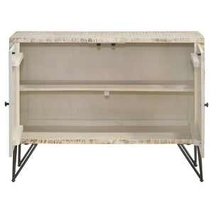 English Elm Eileen Rustic White Washed 2-Door Mango Wood Cabinet with Metal Legs, Interior Shelf, 30"H x 40"W B062P344990