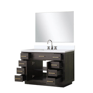English Elm Brown Oak Single Bath Vanity Set With White Quartz Top, Chrome Faucet & 46" Frameless Mirror B2731S01959