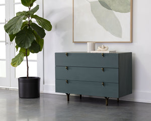 Sunpan Celine Dresser - Elegant Rubberwood Design with Antique Brass Feet for a Stunning Bedroom Upgrade Teal