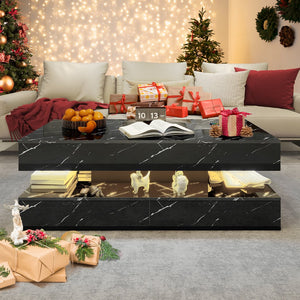 English Elm Coffee Table with Led Lighting Bluetooth Speaker Wireless Charging and Faux Marble Top T3773P415728
