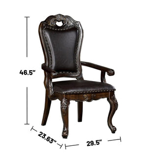 English Elm Luxurious Walnut Traditional Arm Chairs Set of 2 with Dark Brown Leatherette, Carved Cabriole Legs and Nailhead Trim B011P234735
