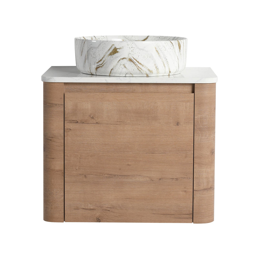 English Elm 24'' Wall-Mounted Bathroom Vanity With Ceramic Vessel Sink, Soft-Close Door & Space-Saving Design W999S00394