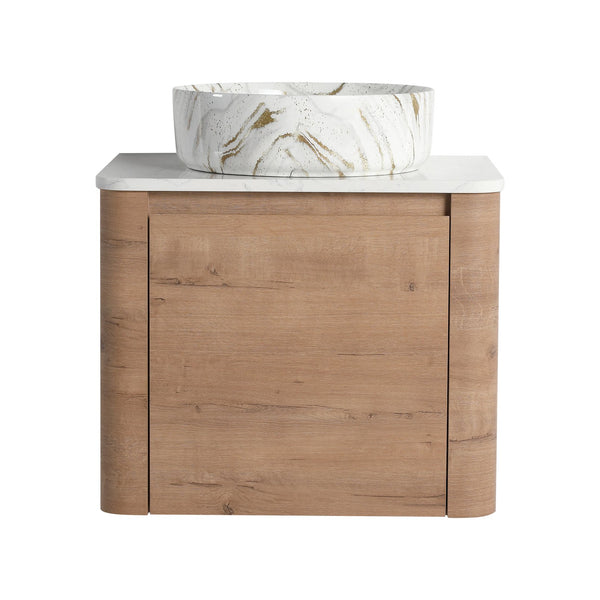 English Elm 24'' Wall-Mounted Bathroom Vanity With Ceramic Vessel Sink, Soft-Close Door & Space-Saving Design W999S00394