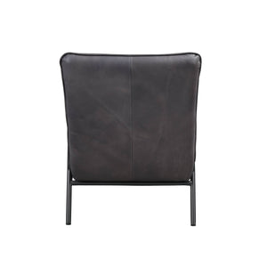 English Elm Nignu Gray Top Grain Leather Accent Chair with Matte Iron Frame, 8" Foam Cushions, Modern Luxe Appeal B2726P255749