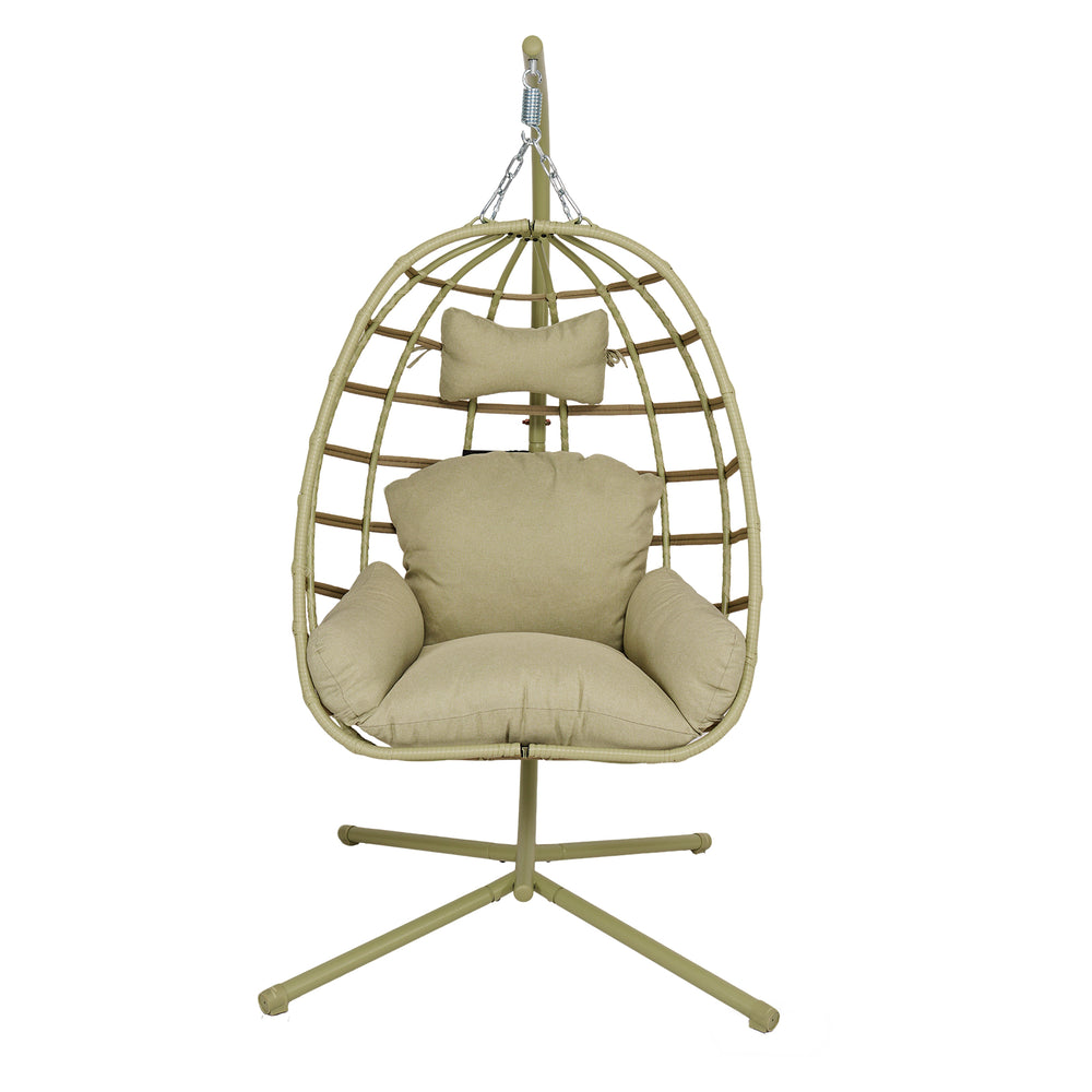 English Elm Egg Hanging Chair with Stand Pe Rattan Swing Seat Washable Cushion Patio Bedroom T5880P497435