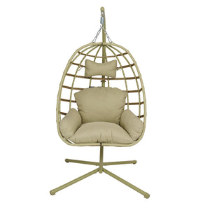 English Elm Egg Hanging Chair with Stand Pe Rattan Swing Seat Washable Cushion Patio Bedroom T5880P497435