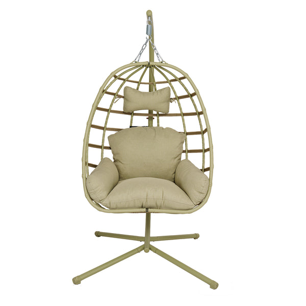 English Elm Egg Hanging Chair with Stand Pe Rattan Swing Seat Washable Cushion Patio Bedroom T5880P497435