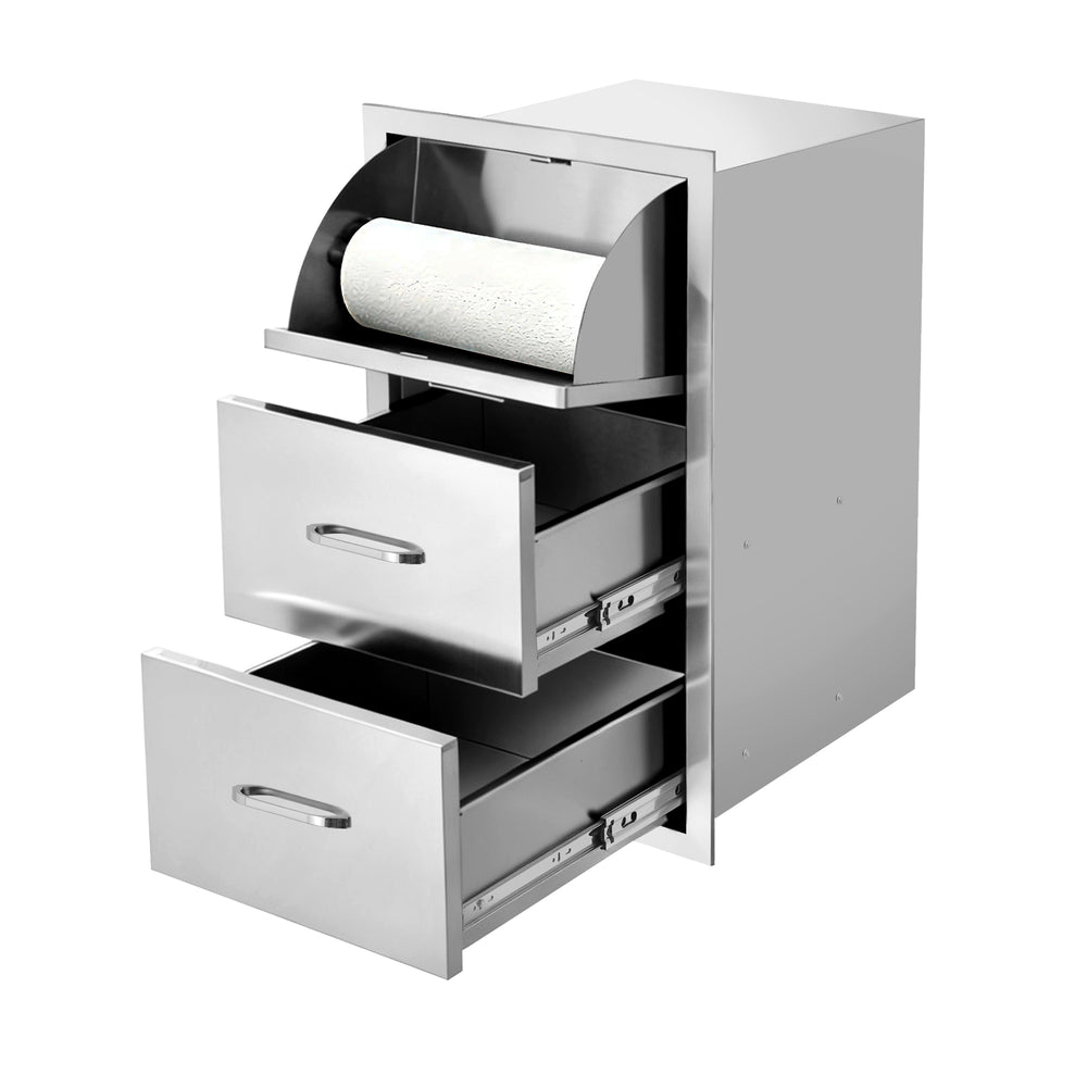 English Elm Stainless Steel Kitchen Organizer with Drawers and Built in Paper Towel Dispenser W5006P397549