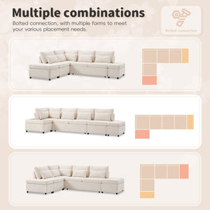 English Elm [video]107'' Chenille Sleeper Sectional with Usb Charging Storage Ottoman and Adjustable Armrest Beige N723S8782A