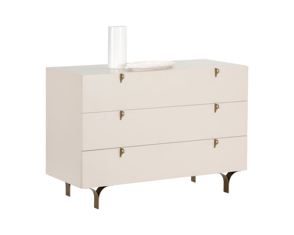 Sunpan Celine Dresser - Elegant Rubberwood Design with Antique Brass Feet for a Stunning Bedroom Upgrade Cream