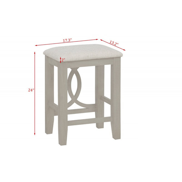 English Elm 3-piece Cottage Cafe Counter Set with Scroll Supports Cushioned Stools and Usb Charging Antique White B011P496728