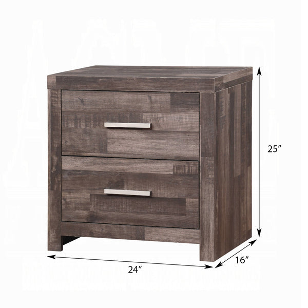 English Elm Dark Dark Oak 2-Drawer Nightstand with Plank-Pattern Pine Frame, Sled Base, Rustic Modern Accent Table B062P209406