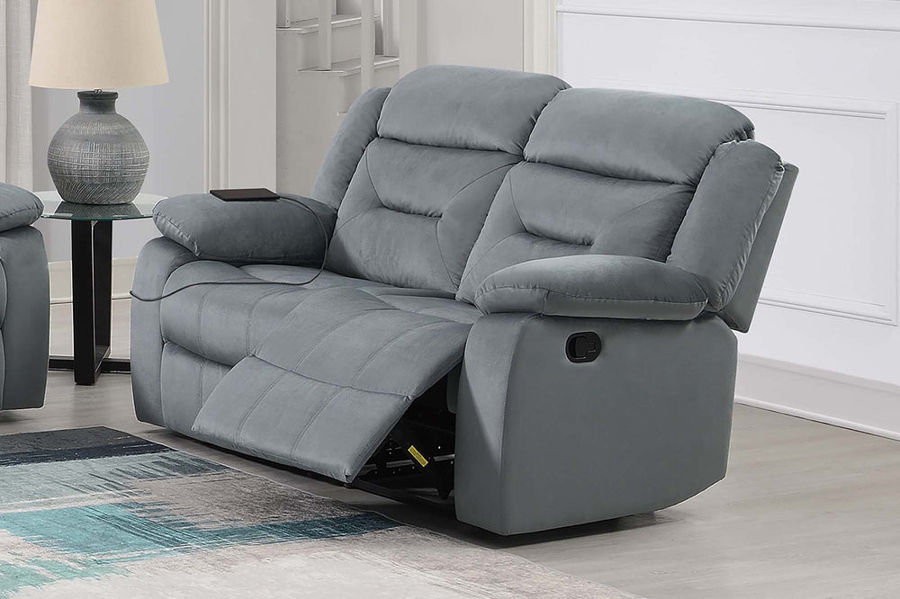 English Elm 2pc Velvet Living Room Set Loveseat and Recliner with Vertical Tufting Usb Ports B011S02360