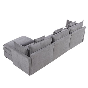 English Elm 108.66"Modern Chenille L-Shaped Sectional Sofa with Convertible Chaise, Solid Wood Frame, Plush Foam Comfort and Ottoman Set for Spacious Living Room Light Gray W1036S00055