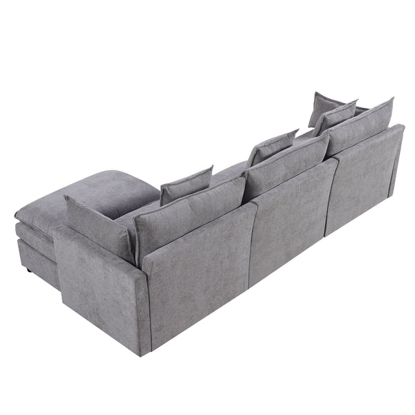 English Elm 108.66"Modern Chenille L-Shaped Sectional Sofa with Convertible Chaise, Solid Wood Frame, Plush Foam Comfort and Ottoman Set for Spacious Living Room Light Gray W1036S00055